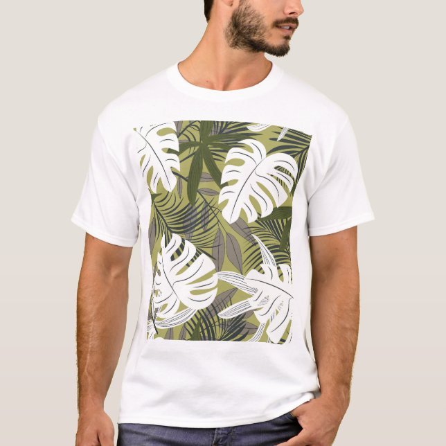 Vibrant Tropical Leaves Pattern T-Shirt (Front)