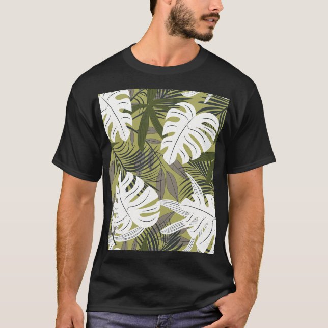 Vibrant Tropical Leaves Pattern T-Shirt (Front)