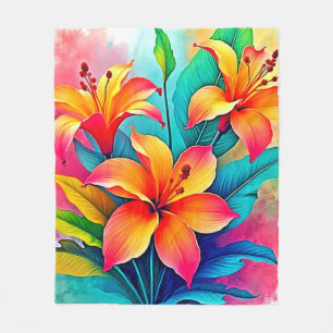 Vibrant Tropical Lilies: Summer Soul Fleece Blanket