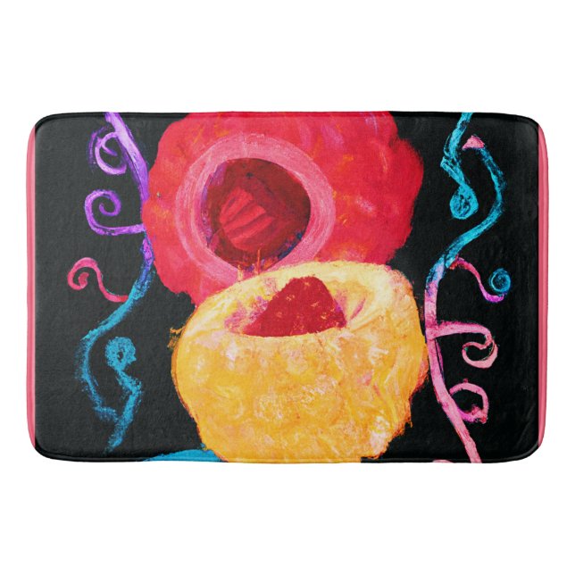 Vibrant Tropical Neon Fruit Design Bath Mat (Front)