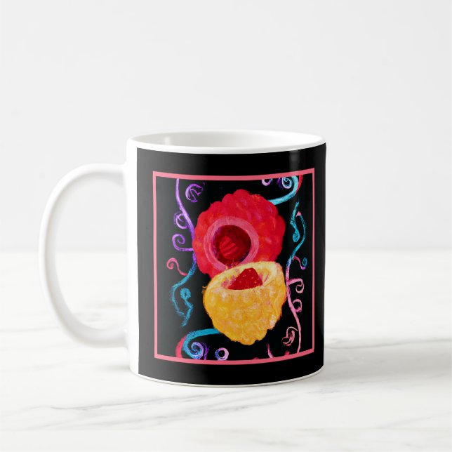 Vibrant Tropical Neon Fruit Design Coffee Mug (Left)