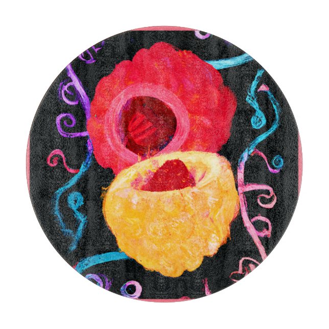 Vibrant Tropical Neon Fruit Design Cutting Board (Front)