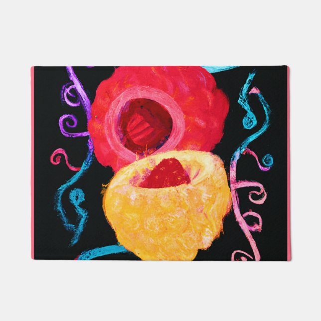 Vibrant Tropical Neon Fruit Design Doormat (Front)