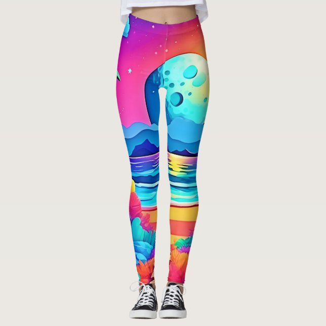 Vibrant Tropical Night Escape Leggings (Front)