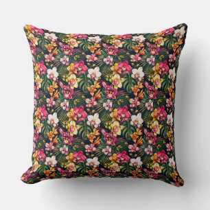 Vibrant Tropical Orchid Foliage Cushion