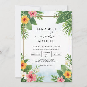 Vibrant Tropical Palm Arch Wedding Invitation