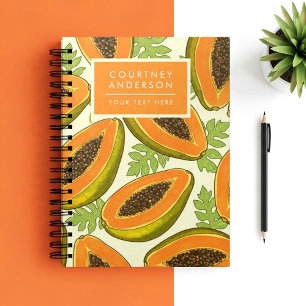Vibrant Tropical Papaya Fruit and Leaf Pattern Notebook