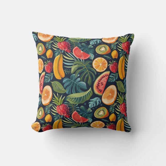 Vibrant Tropical Paradise: Exotic Fruits Design Cushion (Front)
