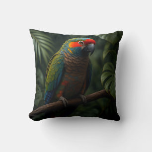 Vibrant Tropical Parrot Jungle Portrait Cushion