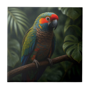 Vibrant Tropical Parrot Jungle Portrait Tile