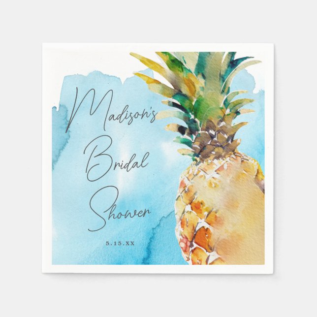 Vibrant Tropical Pineapple Bridal Shower Party Napkin (Front)