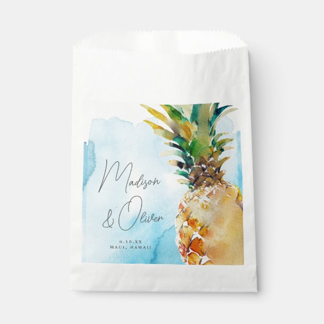 Vibrant Tropical Pineapple Watercolor Wedding Favour Bags (Front)