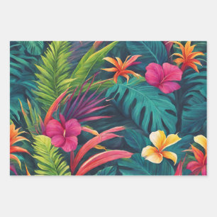 Vibrant Tropical Plants and Flowers  Wrapping Paper Sheet