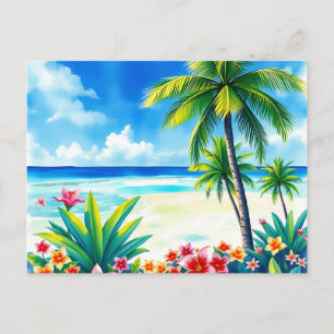 Vibrant Tropical Scene with Palm Trees Postcard