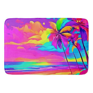 Vibrant Tropical Shore Art Bath Mat