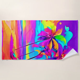 Vibrant Tropical Shore Art Beach Towel