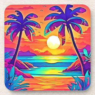Vibrant Tropical Sunset Art Coaster