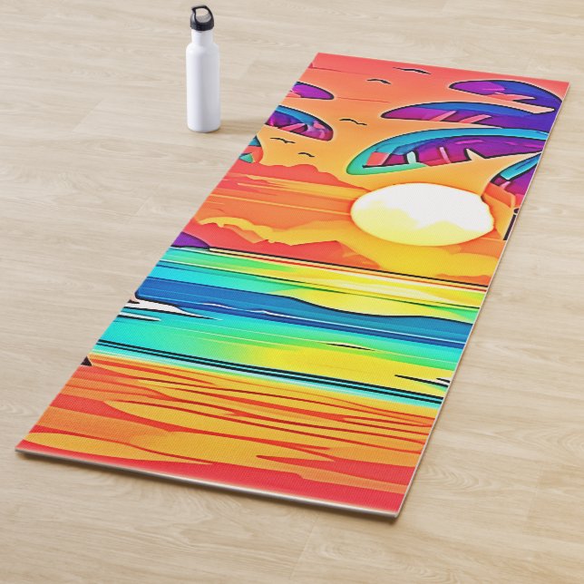 Vibrant Tropical Sunset Art Yoga Mat (In Situ)