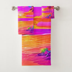 Vibrant Tropical Sunset Bath Towel Set