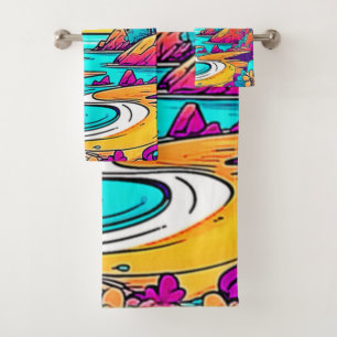 Vibrant Tropical Sunset Beach Bath Towel Set