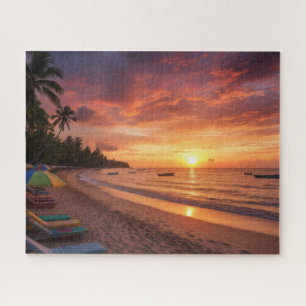 Vibrant Tropical Sunset Beach Landscape Puzzle