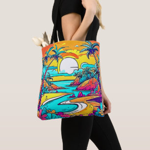 Vibrant Tropical Sunset Beach Tote Bag