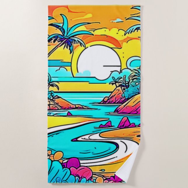 Vibrant Tropical Sunset Beach Towel (Front)
