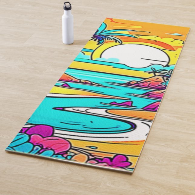 Vibrant Tropical Sunset Beach Yoga Mat (In Situ)