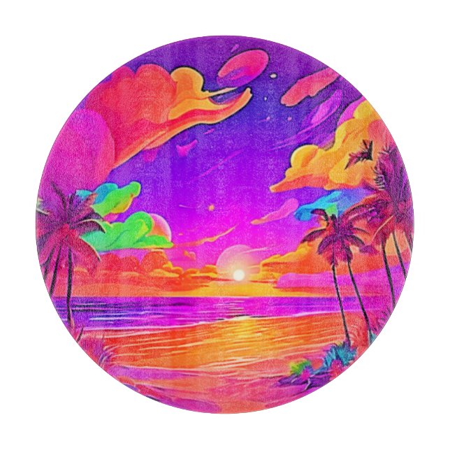 Vibrant Tropical Sunset Cutting Board (Front)