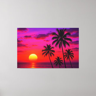 Vibrant Tropical Sunset Palm Trees - Luxury Modern Canvas Print