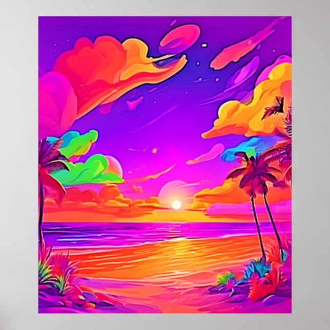Vibrant Tropical Sunset Poster (Front)