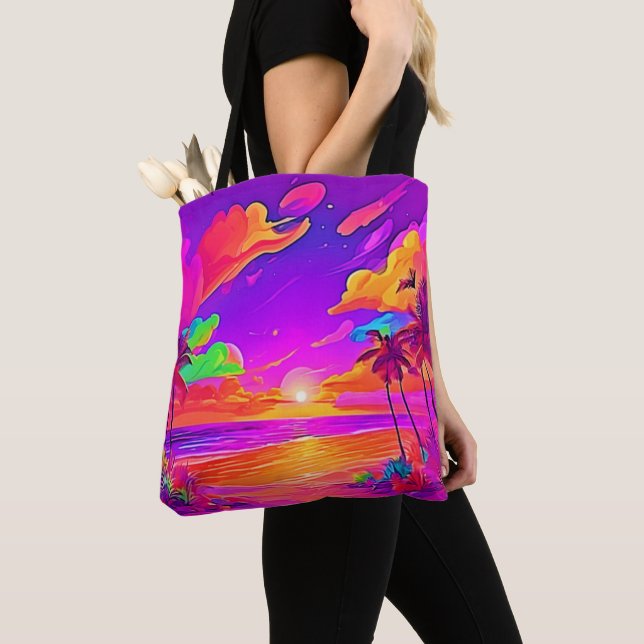 Vibrant Tropical Sunset Tote Bag (Close Up)