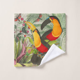 Vibrant Tropical Toucan Birds Art Exotic Jungle  Bath Towel Set