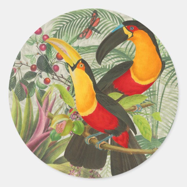 Vibrant Tropical Toucan Birds Art Exotic Jungle  Classic Round Sticker (Front)