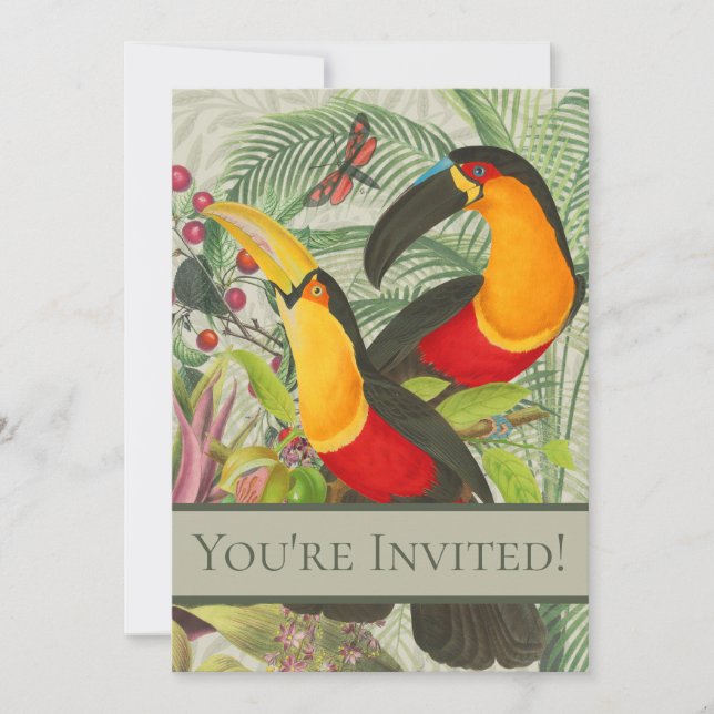 Vibrant Tropical Toucan Birds Art Exotic Jungle  Invitation (Front)