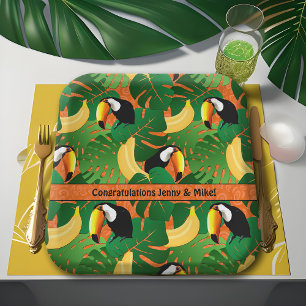 Vibrant Tropical Toucan Fun Bright Banana Fiesta Paper Plate