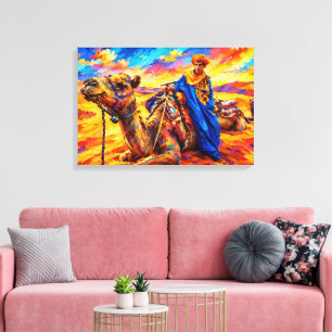 Vibrant Tuareg Nomad Desert Camel Oil Painting Canvas Print