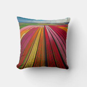 Vibrant Tulip Fields in Full Bloom - Aerial Landsc Cushion