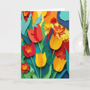 Vibrant Tulip Garden Cut-Paper Card