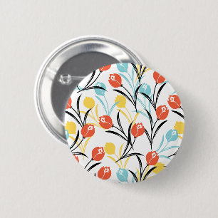 Vibrant Tulip Pattern Floral Design on White 6 Cm Round Badge