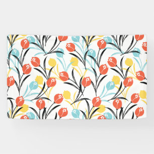Vibrant Tulip Pattern Floral Design on White Banner