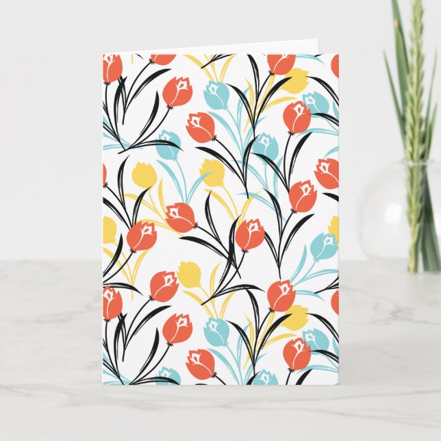 Vibrant Tulip Pattern Floral Design on White Card (Front)