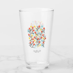 Vibrant Tulip Pattern Floral Design on White Glass