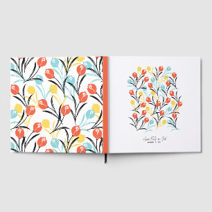 Vibrant Tulip Pattern Floral Design on White Guest Book