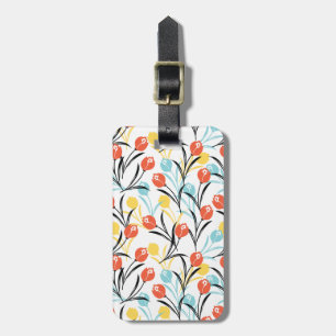 Vibrant Tulip Pattern Floral Design on White Luggage Tag