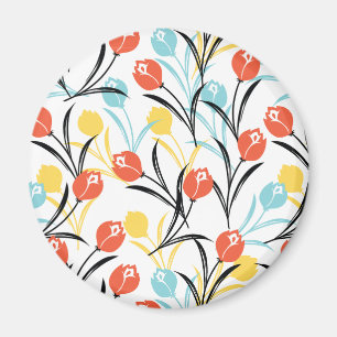 Vibrant Tulip Pattern Floral Design on White Magnet