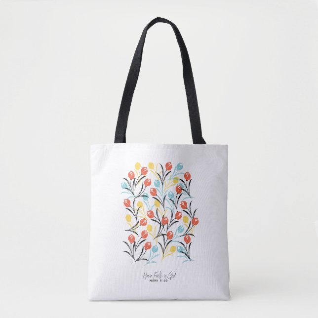 Vibrant Tulip Pattern Floral Design on White Tote Bag (Front)