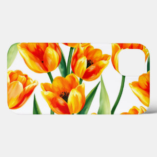 Vibrant Tulips Watercolor Pattern in Bright Yellow iPhone 13 Case