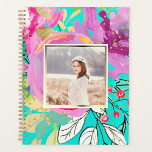 Vibrant Turquoise and Purple Floral with Photo Planner