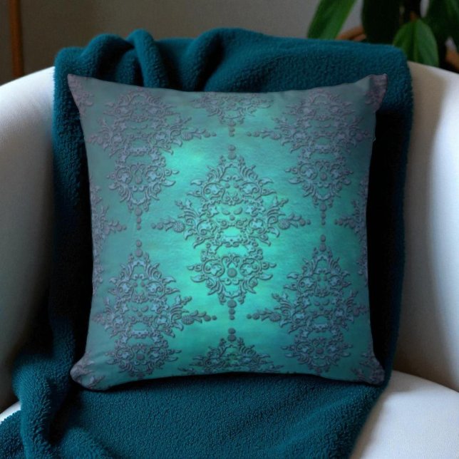 Vibrant Turquoise Damask Pattern Cushion (Creator Uploaded)